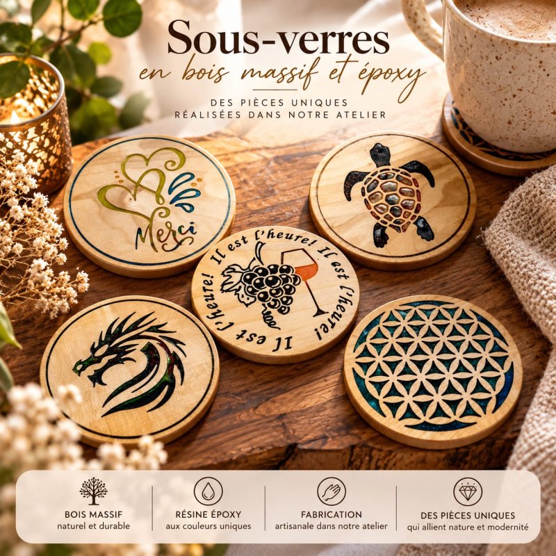 Sous-verre en bois et époxy
